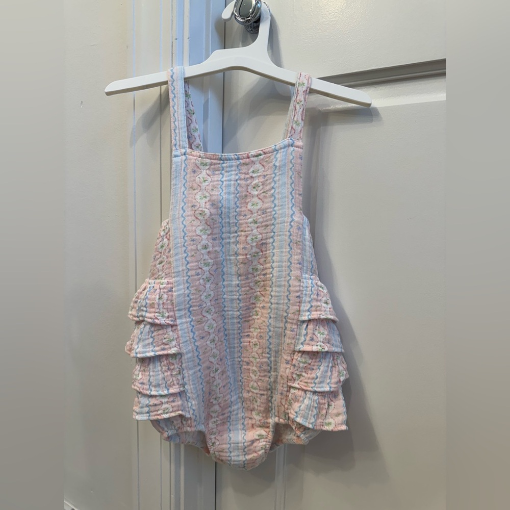Angel Dear Pink Blue Cream Striped Ruffle Baby Romper